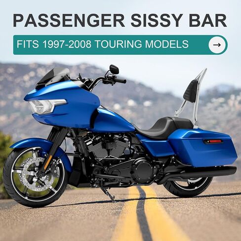 MoKitDora Touring Sissy Bar 1.5" Fat Passenger Backrest for 1997-2008 Harley Road Glide FLTR Road King FLHR Street Glide FLHX Electra Glide FLHT, Chrome in Saudi Arabia