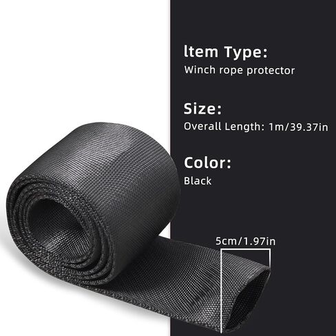 حامي فليلين وينش روب ، Universal Polyester Winch Rope Sleeve Black ، 5cm × 1M in Kuwait