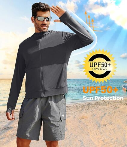 الرجال UPF 50+ الكامل Zip Up Sun Protect Screet سترة طويلة الأكمام خفيفة الوزن للأشعة فوق البنفسجية للرجال المشي لمسافات طويلة الصيد in Saudi Arabia