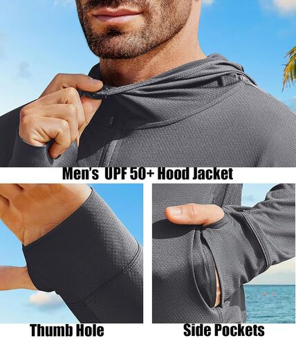 الرجال UPF 50+ الكامل Zip Up Sun Protect Screet سترة طويلة الأكمام خفيفة الوزن للأشعة فوق البنفسجية للرجال المشي لمسافات طويلة الصيد in Saudi Arabia