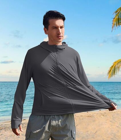 الرجال UPF 50+ الكامل Zip Up Sun Protect Screet سترة طويلة الأكمام خفيفة الوزن للأشعة فوق البنفسجية للرجال المشي لمسافات طويلة الصيد in Saudi Arabia