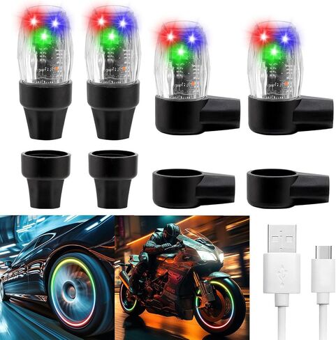 2 حزمة أضواء الإطارات للسيارة LED الملونة عجلة ضوء صمام الجذعية غطاء ضوء فلاش لشاحنة دراجة نارية دراجة نارية مقاوم للماء قابلة للشحن الإطارات تكلم مصباح يتوهج في الظلام عاكس الملحقات (2PC) in Kuwait
