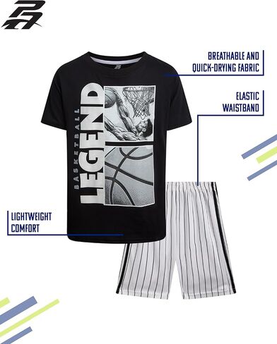 Pro Athlete Boys' Active Shorts Set - 2 Piece Perfomance T-Shirt and Gym Shorts - Activewear Clothing Set for Boys (8-16) in Kuwait