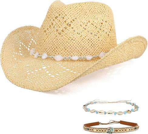 Cowboy Hat,Cowgirl Hat,Cowboy Hats for Women/Mens/3 Decorative Bands Straw Hat,Western Cowboy Hat for Women and Men in Saudi Arabia