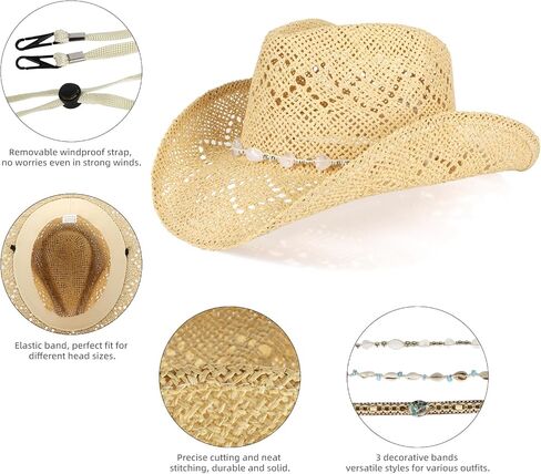 Cowboy Hat,Cowgirl Hat,Cowboy Hats for Women/Mens/3 Decorative Bands Straw Hat,Western Cowboy Hat for Women and Men in Saudi Arabia
