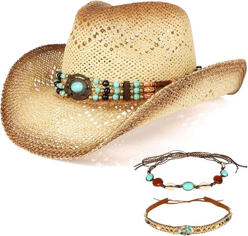 Cowboy Hat,Cowgirl Hat,Cowboy Hats for Women/Mens/3 Decorative Bands Straw Hat,Western Cowboy Hat for Women and Men in Saudi Arabia