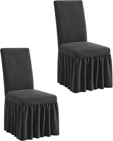 NICEEC Plush Chair Covers for Dining Chairs Covers Set of 4 Removable Wine Red Thick Dining Room Chair Covers with Skirt Warm Parson Chair Slipcovers Washable Chair Protector for Kitchen Wedding in Kuwait