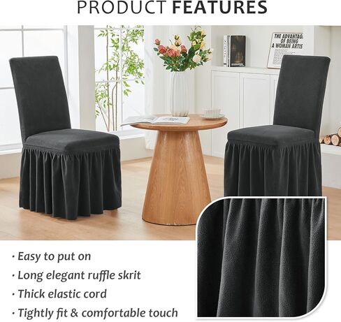 NICEEC Plush Chair Covers for Dining Chairs Covers Set of 4 Removable Wine Red Thick Dining Room Chair Covers with Skirt Warm Parson Chair Slipcovers Washable Chair Protector for Kitchen Wedding in Kuwait