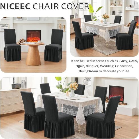 NICEEC Plush Chair Covers for Dining Chairs Covers Set of 4 Removable Wine Red Thick Dining Room Chair Covers with Skirt Warm Parson Chair Slipcovers Washable Chair Protector for Kitchen Wedding in Kuwait