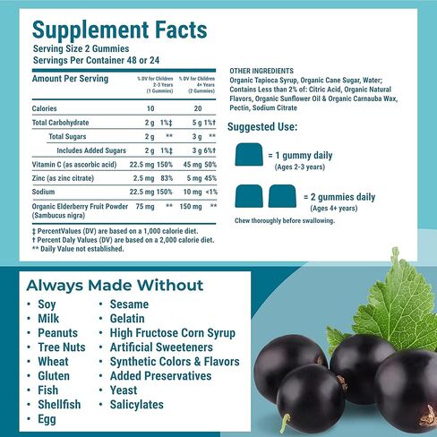 Hyland's Organic Elderberry Plus Gummies, Organic Black Elderberry with ZINC and Vitamin C, Immune Support Supplement for Adults, 60 Vegan Gummies (30 Days) in Saudi Arabia