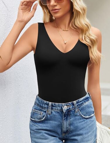 Avidlove Women's Sexy Plunge Deep V Neck Bodysuit Double Lined Sleeveless Thong Body Suit Leotard for Going Out Tank in Saudi Arabia
