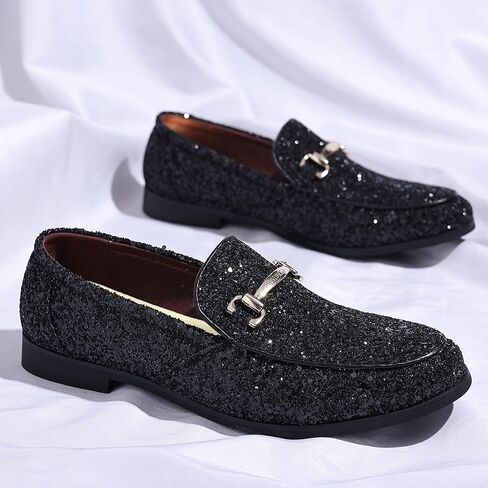 Cosidram Men's Glitter Dress Shoes الترتر المعدني ترتر Tuxedo الفاخرة الذهب متسكع in Saudi Arabia