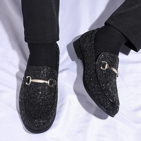 Cosidram Men's Glitter Dress Shoes الترتر المعدني ترتر Tuxedo الفاخرة الذهب متسكع in Saudi Arabia