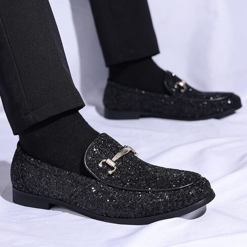 Cosidram Men's Glitter Dress Shoes الترتر المعدني ترتر Tuxedo الفاخرة الذهب متسكع in Saudi Arabia