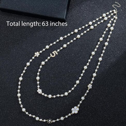 Pearl Long Necklaces Layered Charm Sweater Necklace Flower Number 5 Imitation Gold Necklace for Women in Saudi Arabia
