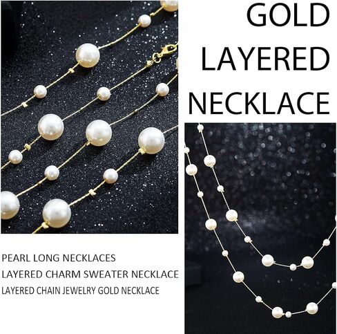 Pearl Long Necklaces Layered Charm Sweater Necklace Flower Number 5 Imitation Gold Necklace for Women in Saudi Arabia