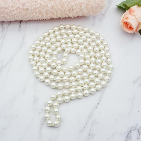 32/48/60 Inches 8mm Glass Pearls Strand Layered Necklace Knoting Beaded Long Necklace White Beige Pink for Women in Saudi Arabia