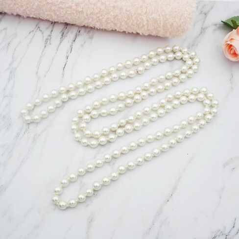 32/48/60 Inches 8mm Glass Pearls Strand Layered Necklace Knoting Beaded Long Necklace White Beige Pink for Women in Saudi Arabia