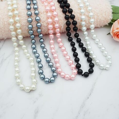 32/48/60 Inches 8mm Glass Pearls Strand Layered Necklace Knoting Beaded Long Necklace White Beige Pink for Women in Saudi Arabia