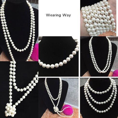 32/48/60 Inches 8mm Glass Pearls Strand Layered Necklace Knoting Beaded Long Necklace White Beige Pink for Women in Saudi Arabia