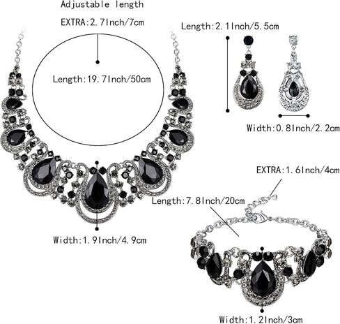 BriLove Women's Teardrop Crystal Statement Necklace Cluster Hollow Dangle Earrings Chain Bracelet Bib Jewellery Set for Wedding Bride Bridesmaid in Kuwait
