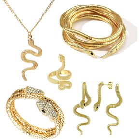 Snake Jewelry Set for Women Snake Bracelet Pendant Necklace Earrings and Ring Set Halloween Party Accessory