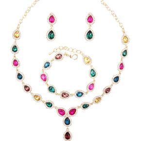 Austrian Crystal Rhinestone Necklace Dangle Earrings Link Bracelet Jewelry Set for Brides Bridesmaid Prom Costume Accessories for Women