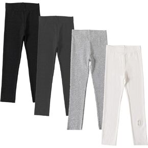 4 Pack Leggings for Girls Full Length Basic Pants Kids Soft Stretchy Leggings