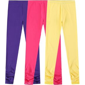 Bienzoe Girls Cotton Stretchy Leggings: Breathable Yoga Tights for Active Kids 3-13 - Party Wear & Casual Play 3-Pack Set