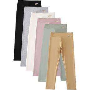 6 Pack Girls Cotton Leggings Yoga Pants for Kids Full Length Stretchy Pants Toddler Girl Solid Basic Leggings