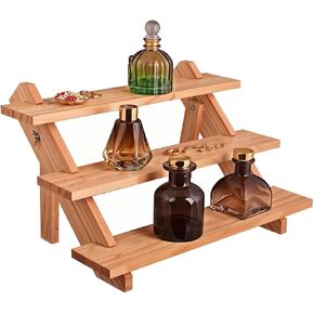 DBlosp Display Riser, Wooden 3 Tier Perfume Stand Organizer, Sturdiness Cupcake Stand Holder, Pure Wood Large Shelf for Party, Decoration and Organization