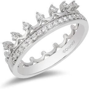 Jewelili Enchanted Disney Fine Jewelry Sterling Silver 1/5 Cttw Diamond Majestic Princess Crown Ring
