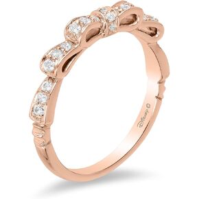 Jewelili Enchanted Disney Fine Jewelry 14K Rose Gold 1/4 Cttw Diamond Snow White Bow Ring