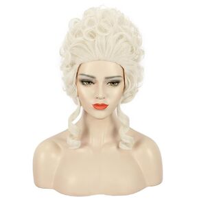 karlery Women Short White Blonde Curly Wig Queen Colonial Wig Halloween Party Costume Wig