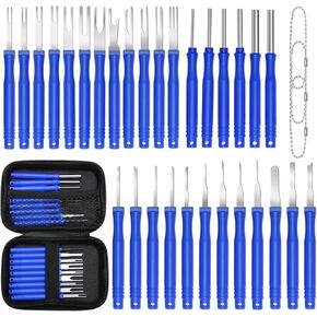 34Pcs Terminal Removal Tool Kit, Electrical Pin Removal Tool Kit,Electrical Wire Connector Removal Tool, Automotive Wire Connector Pin Release Tool Kit for Home Devices（Blue）