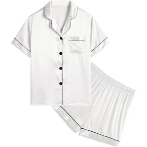 SWOMOG Kids Satin Pajamas Sets Girls Boys Button-Down Pjs Short Sleeve Silk Nightwear 2 Piece Lounge Sets