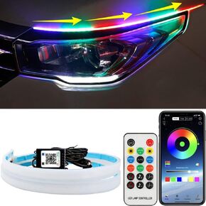شرائح LED LED المصباح الأمامي للسيارة ، مصابيح السيارة الخارجية لمدة 24 بوصة مع مطاردة ألوان DreamColor ، مصباح مرن LED LED أثناء النهار مع التطبيق اللاسلكي/التحكم عن بُعد ، عبوة 2