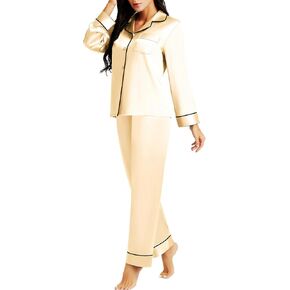 Lonxu Silk Satin Womens Pajama Sets Button Down Sleepwear Loungewear XS~3XL