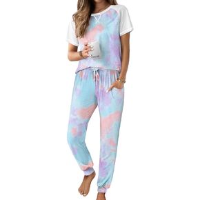 Ekouaer Womens Pajamas مجموعات 2 قطعة Raglan قصيرة الأكمام pj و jogger pants pjs مجموعة مع جيوب s-xxl