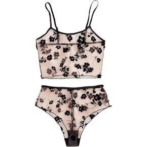 SOLY HUX Women's Lingeries Floral Mesh Sheer Matching Bra and Panty Set Boudoir Outfits Nightwear 2 Piece