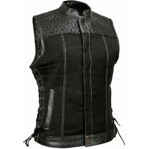 Milwaukee Leather MDL4052 Women's 'Skelly' Black Motorcycle Denim Vest w/Skull Embroidery - Small