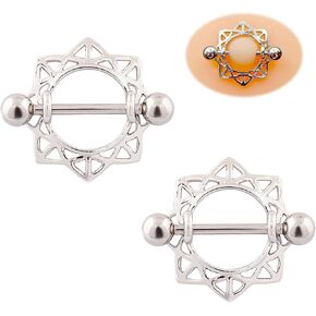 14G Sunflower Nipple Piercing Jewelry, Nipple Rings Surgical Steel for Men and Women, Nipple Shields Barbell Rings