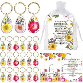 Sureio 54 Pcs Bulk Christian Gifts for Women Church Religious Keychain with Bible Verse Cards Employee Coworker Teacher Nurse Real Dried Flower Handmade Pressed Resin Keychain