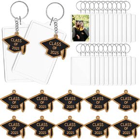 Henoyso Class of 2025 Graduation Keychain Gifts Clear Acrylic Silicone Grad Cap Keychain for Graduation DIY Gifts