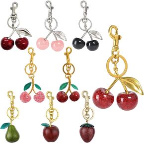 سحر حقيبة الكرز Edingm Glitter مع حلقة مفتاح ومقطع ، ملحق Cherry Keychain Charms للمحافظ ، الحقائب ، حقائب اليد للنساء