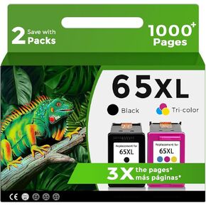 استبدال خرطوشة الحبر المعاد تصنيعها لـ HP 65XL HP65 65 XL مجموعة اللون الأسود لـ HP65XL لـ 5000 5055 5052 5014 5010 5070 3755 3700 3772 3752 2622 2640 2652 2655 2600 طابعة، عبوتان