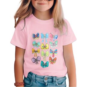 Girls T Shirts Magical Princess Bow Blouse Short Sleeve Loose Basic Shirt Girl Holiday Vacation Tee Tops 5-12 Years