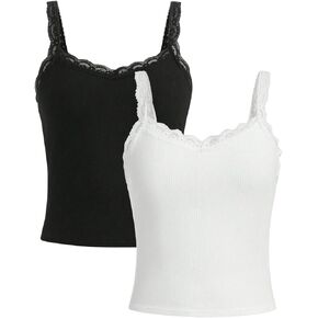Girl's Lace Tank Tops Ribbed Knit Sleeveless Basic Tank Shirts Cute Camisole Tops