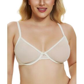 Women See Through Sheer Bra Sexy Lace Mesh Minimizer Bra Unlined Underwire Support Everyday Bra