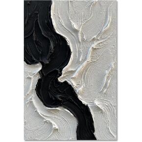 Art Hand-Painted Black and White Abstract Art Oil Painting Modern Minimalistic Style Canvas Wall Art Deco 36x24 inches